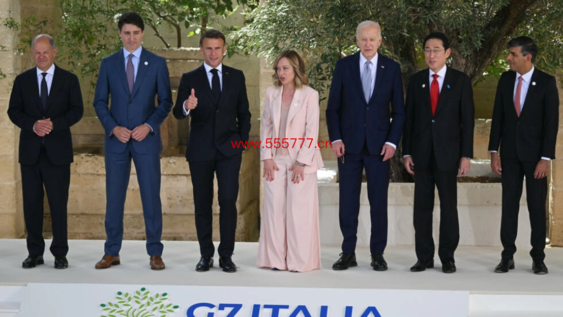 6月13日，G7国度教导东谈主留意大利插足G7峰会时刻合影。图源：外媒